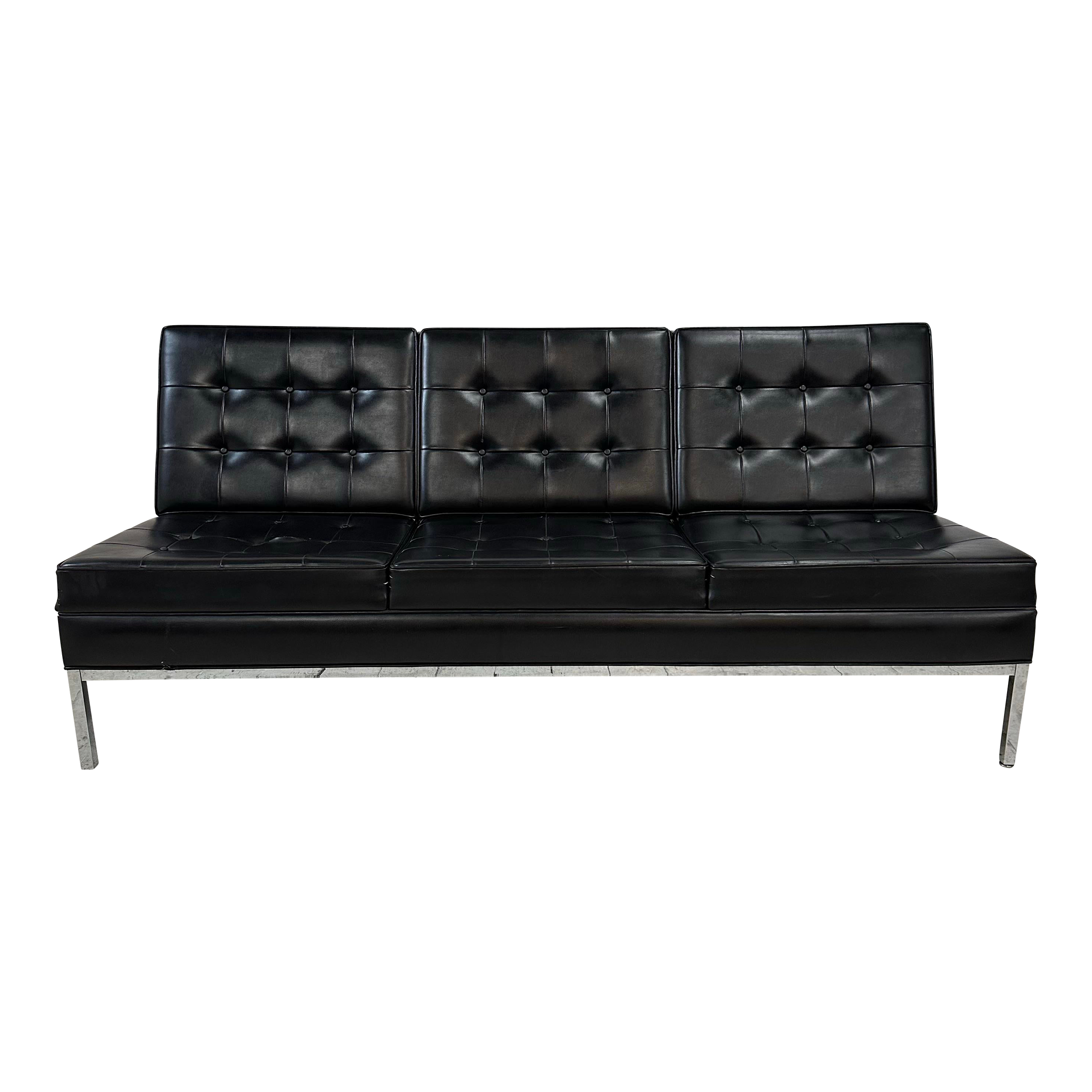 Knoll Black Vinyl Sofa by Florence Knoll