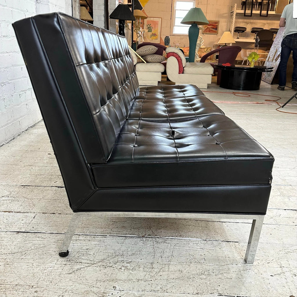 Knoll Black Vinyl Sofa by Florence Knoll