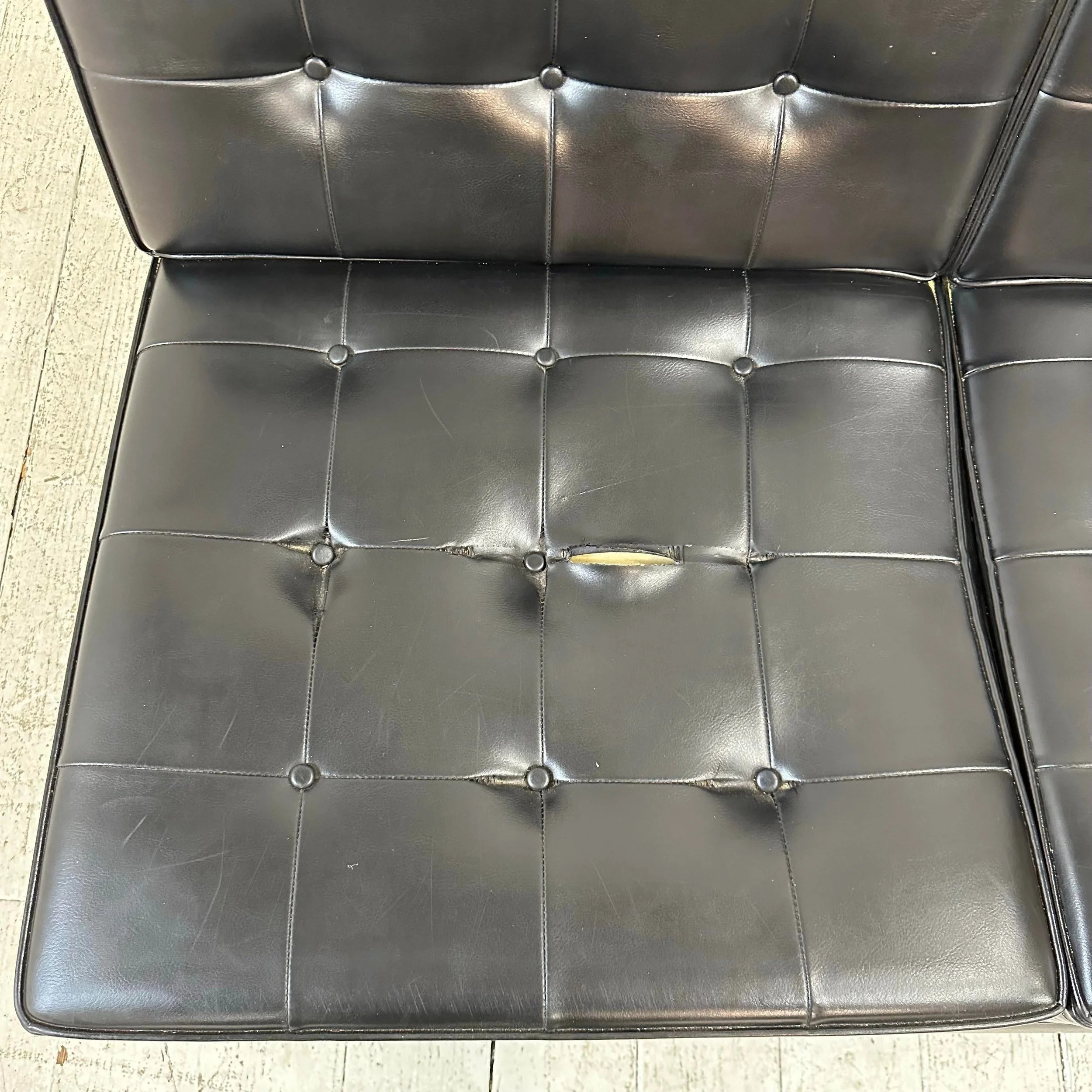 Knoll Black Vinyl Sofa by Florence Knoll