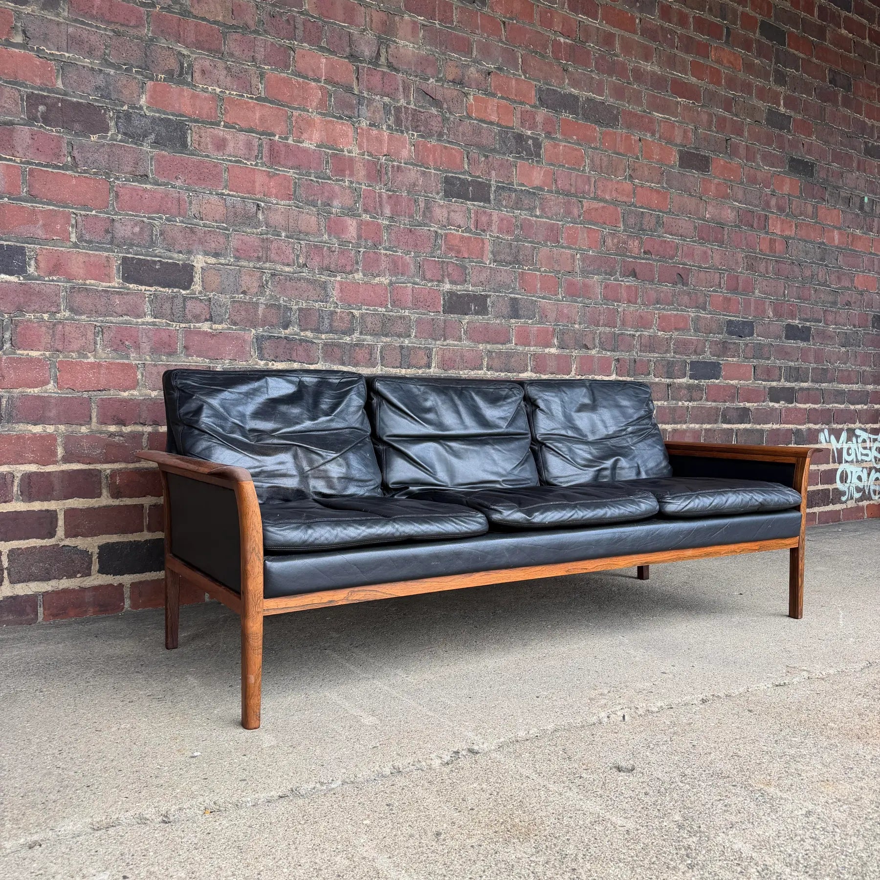 Knud Saeter for Vatne Leather and Rosewood Three Seat Sofa