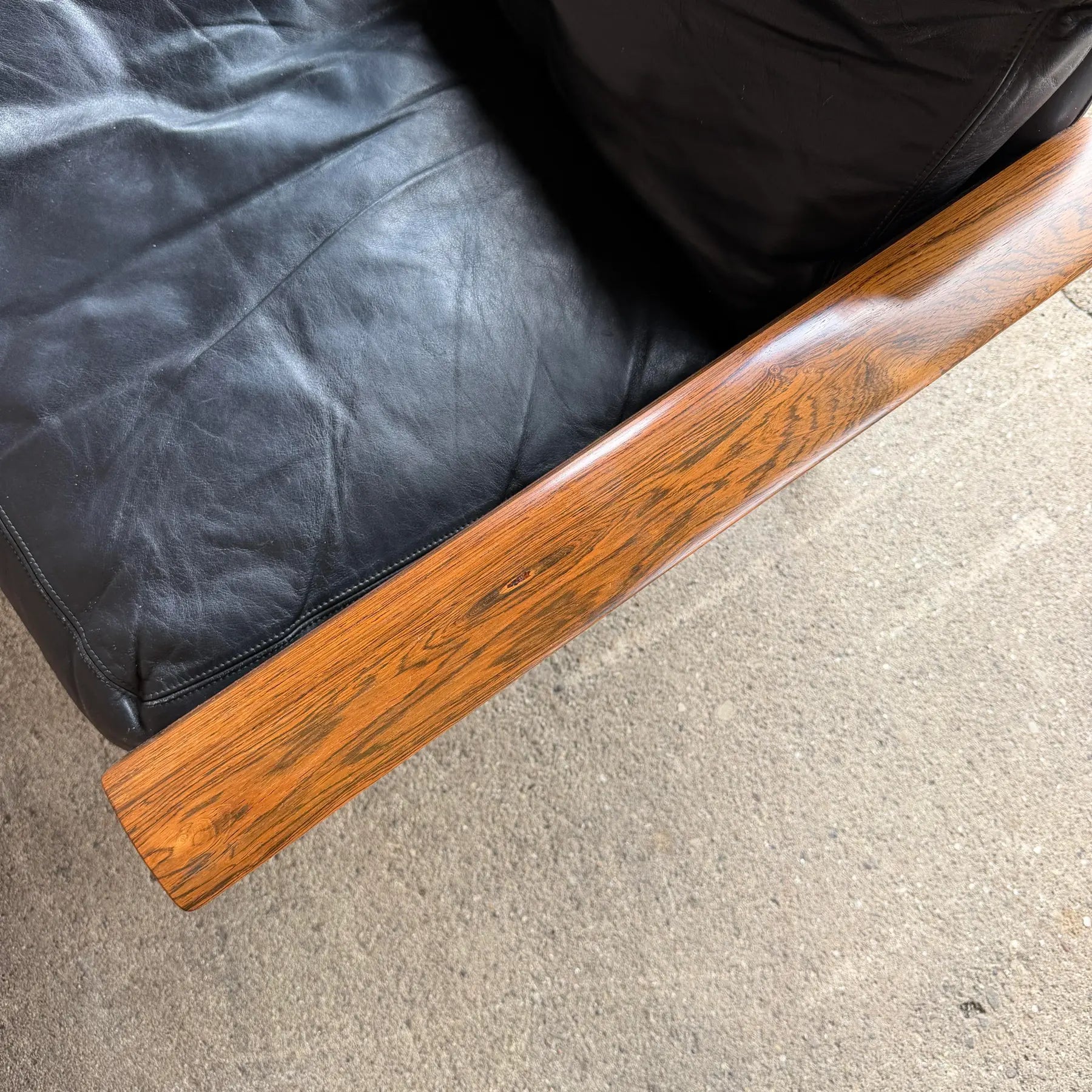Knud Saeter for Vatne Leather and Rosewood Three Seat Sofa