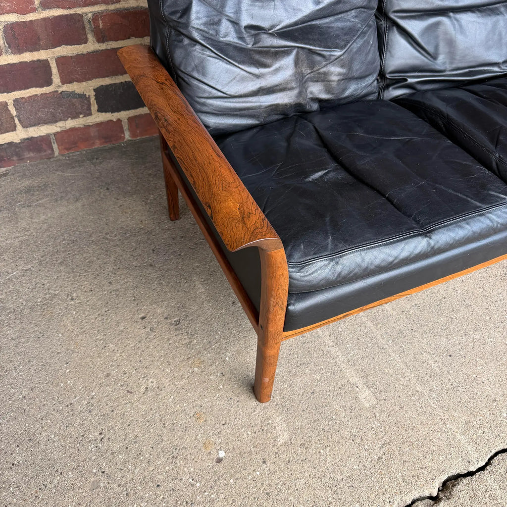 Knud Saeter for Vatne Leather and Rosewood Three Seat Sofa
