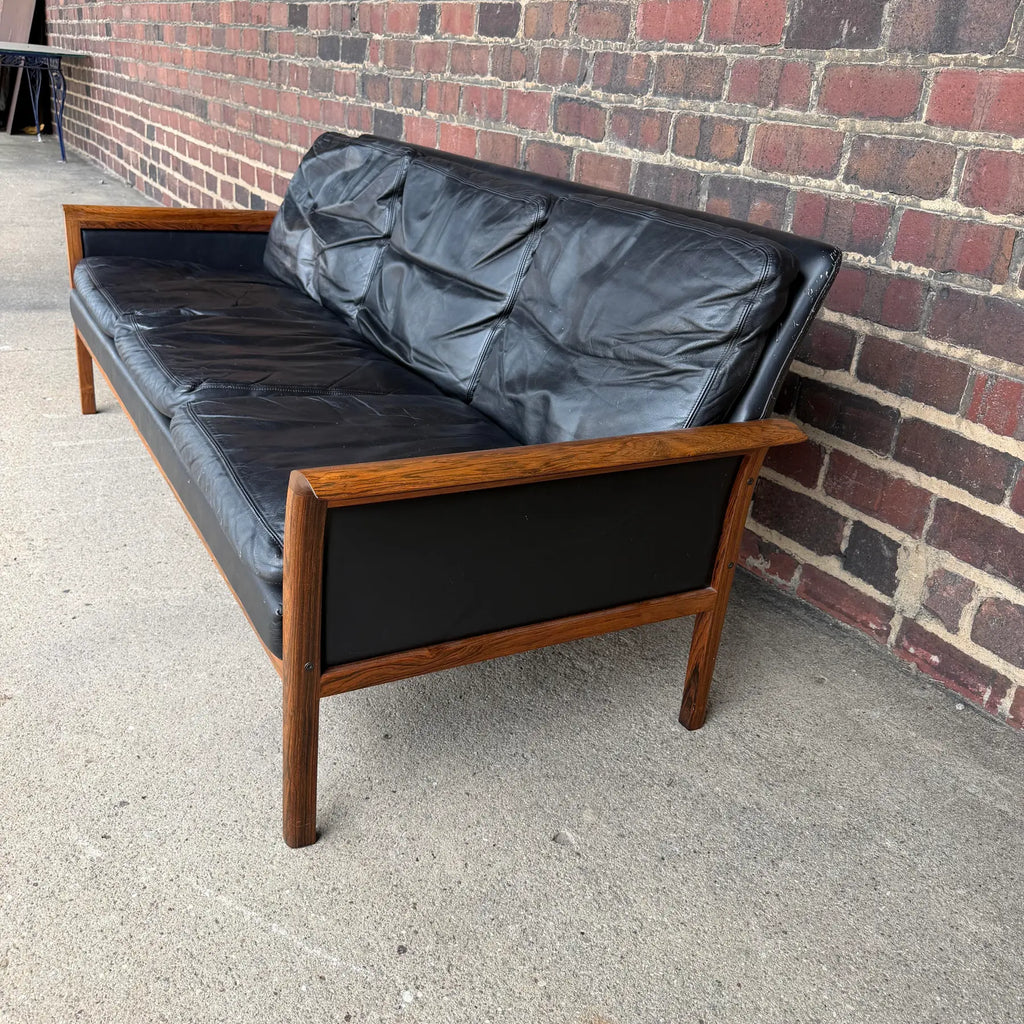 Knud Saeter for Vatne Leather and Rosewood Three Seat Sofa