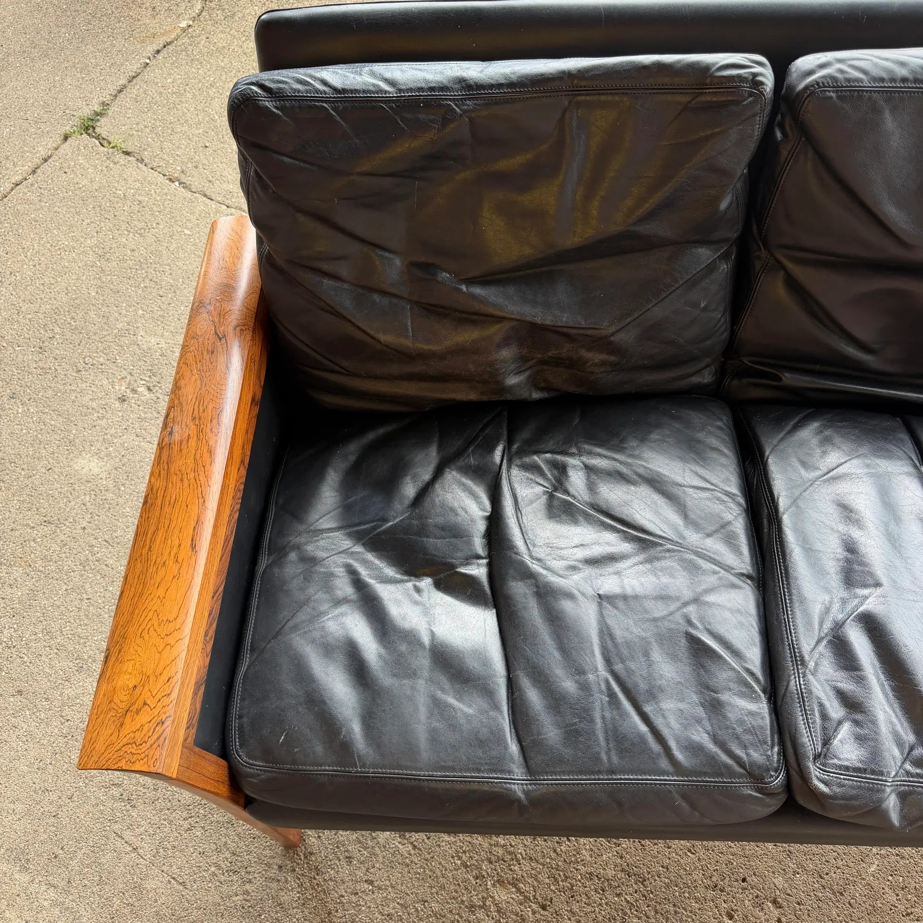 Knud Saeter for Vatne Leather and Rosewood Three Seat Sofa