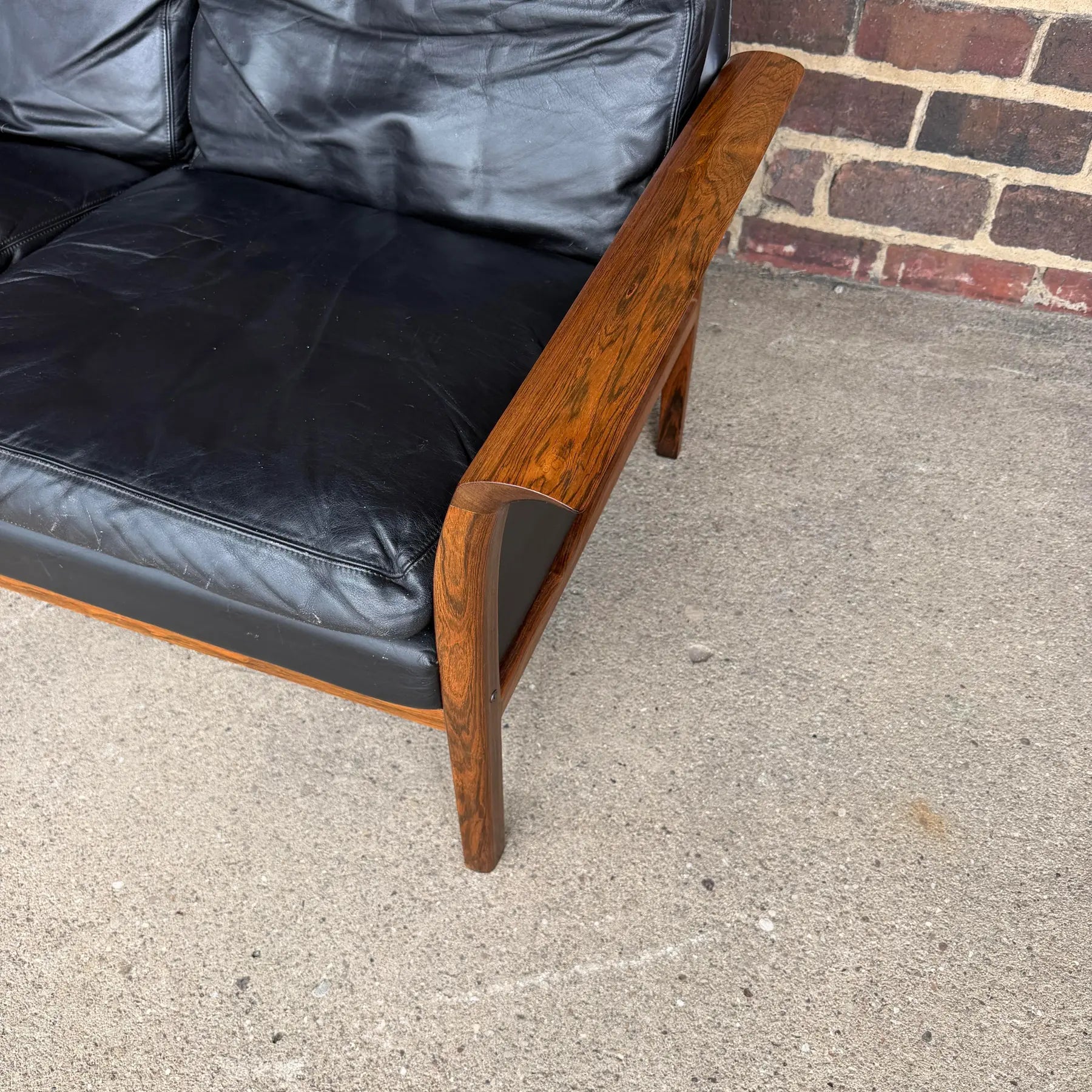 Knud Saeter for Vatne Leather and Rosewood Three Seat Sofa