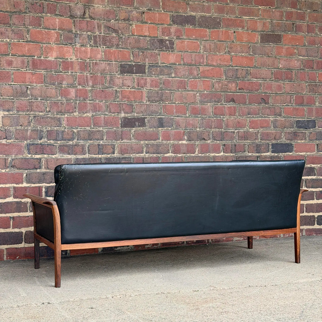 Knud Saeter for Vatne Leather and Rosewood Three Seat Sofa