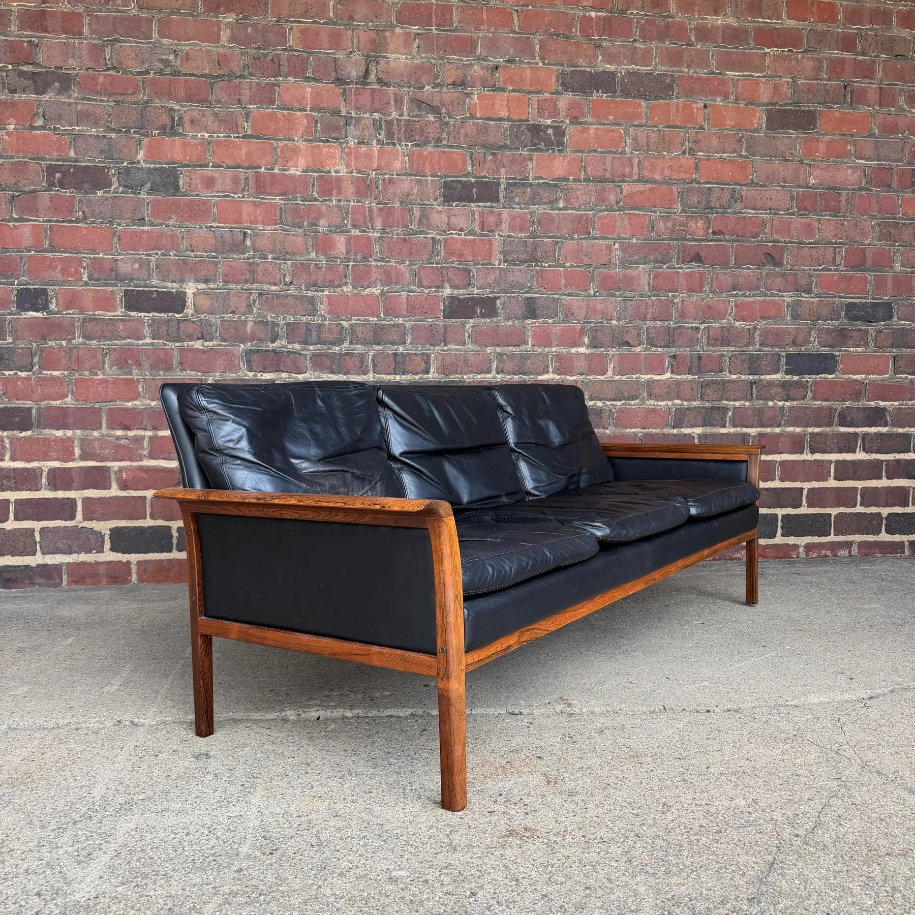 Knud Saeter for Vatne Leather and Rosewood Three Seat Sofa