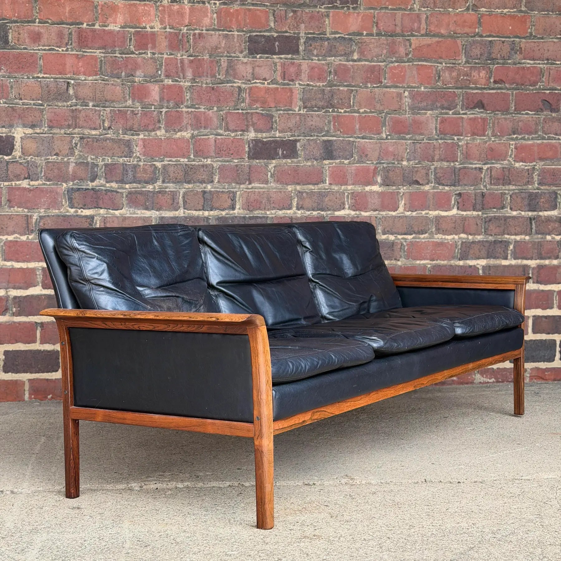 Knud Saeter for Vatne Leather and Rosewood Three Seat Sofa