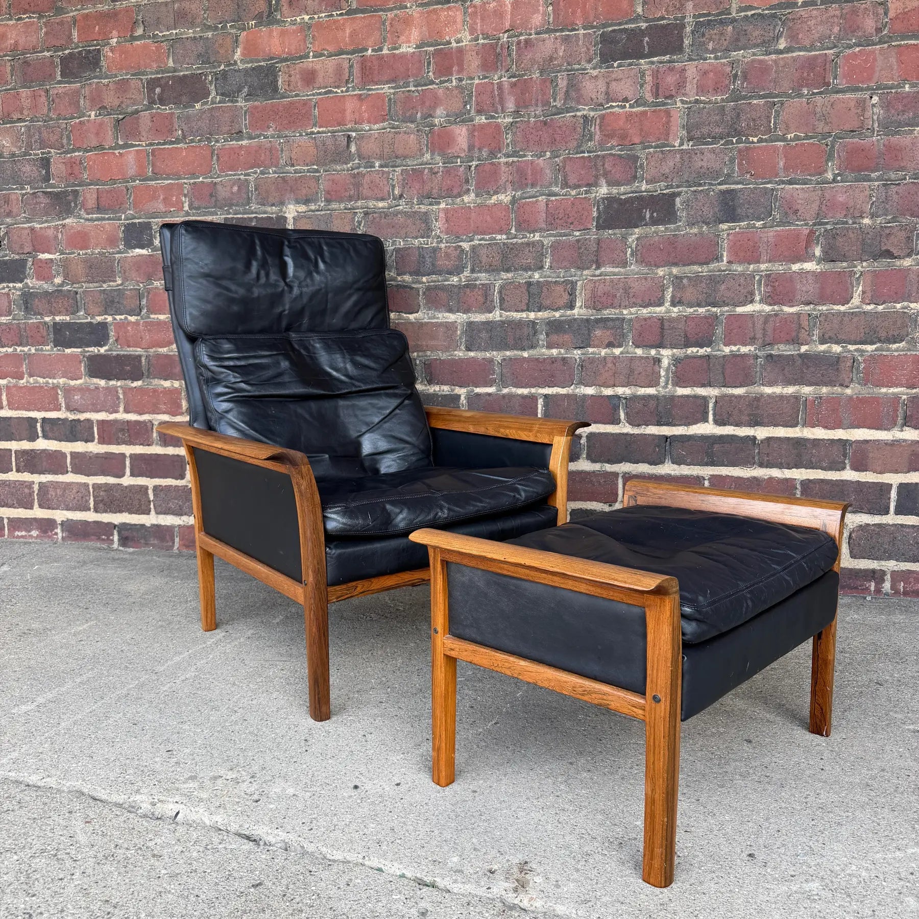 Knud Sæter Mid-Century Rosewood and Black Leather Lounge Chair and Ottoman
