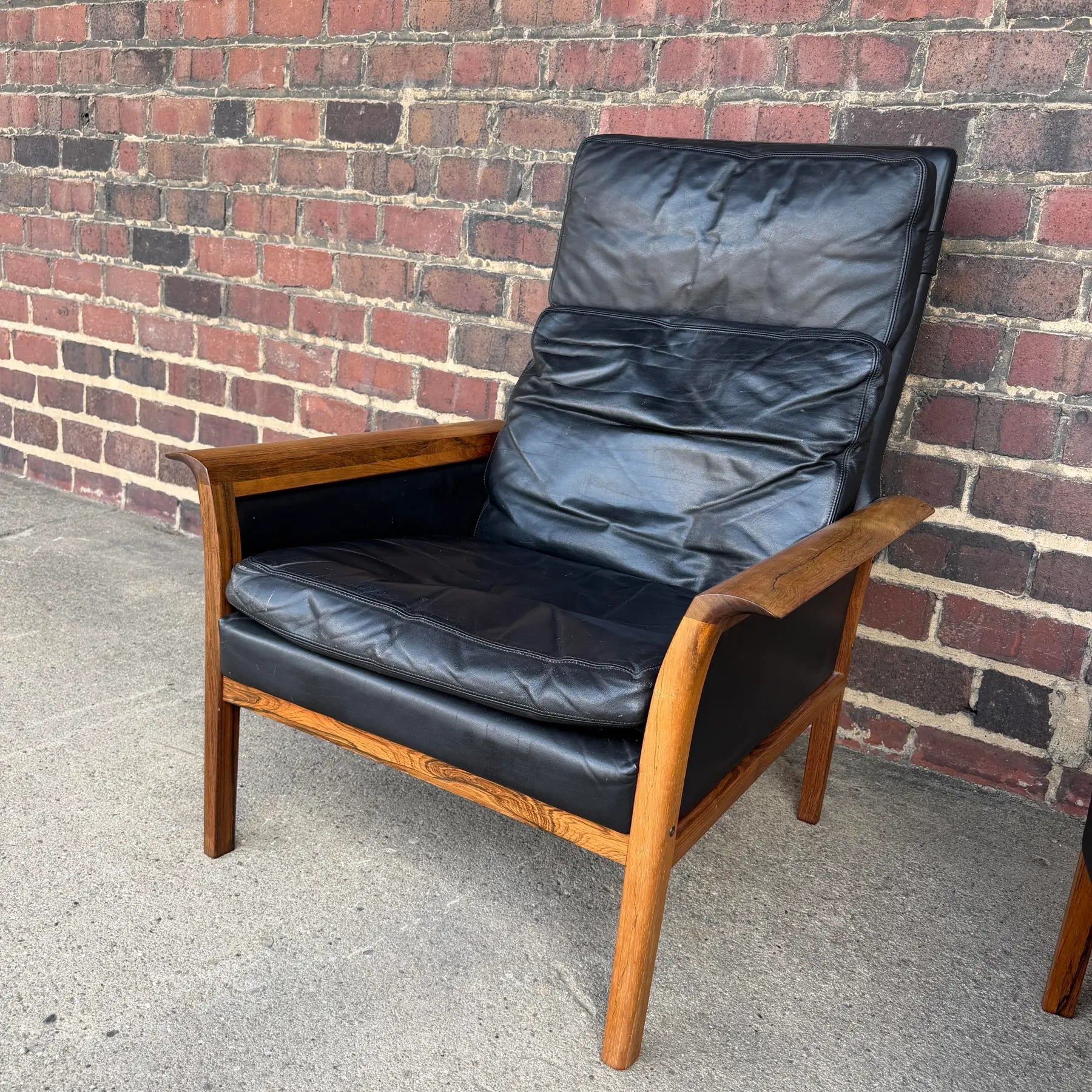 Knud Sæter Mid-Century Rosewood and Black Leather Lounge Chair and Ottoman