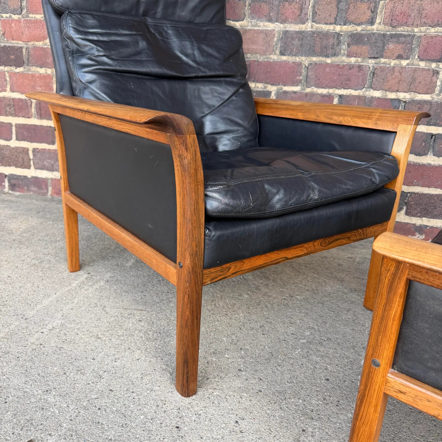 Knud Sæter Mid-Century Rosewood and Black Leather Lounge Chair and Ottoman