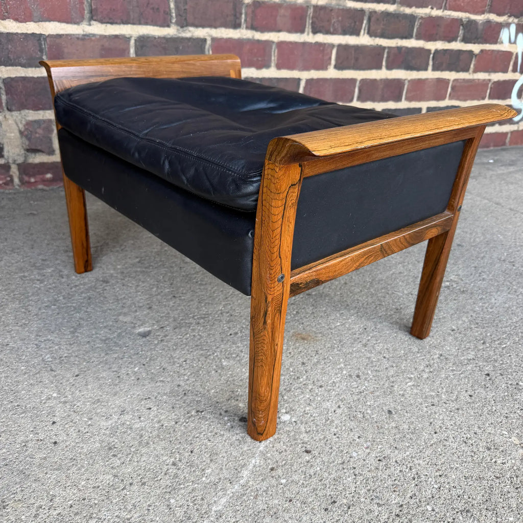Knud Sæter Mid-Century Rosewood and Black Leather Lounge Chair and Ottoman