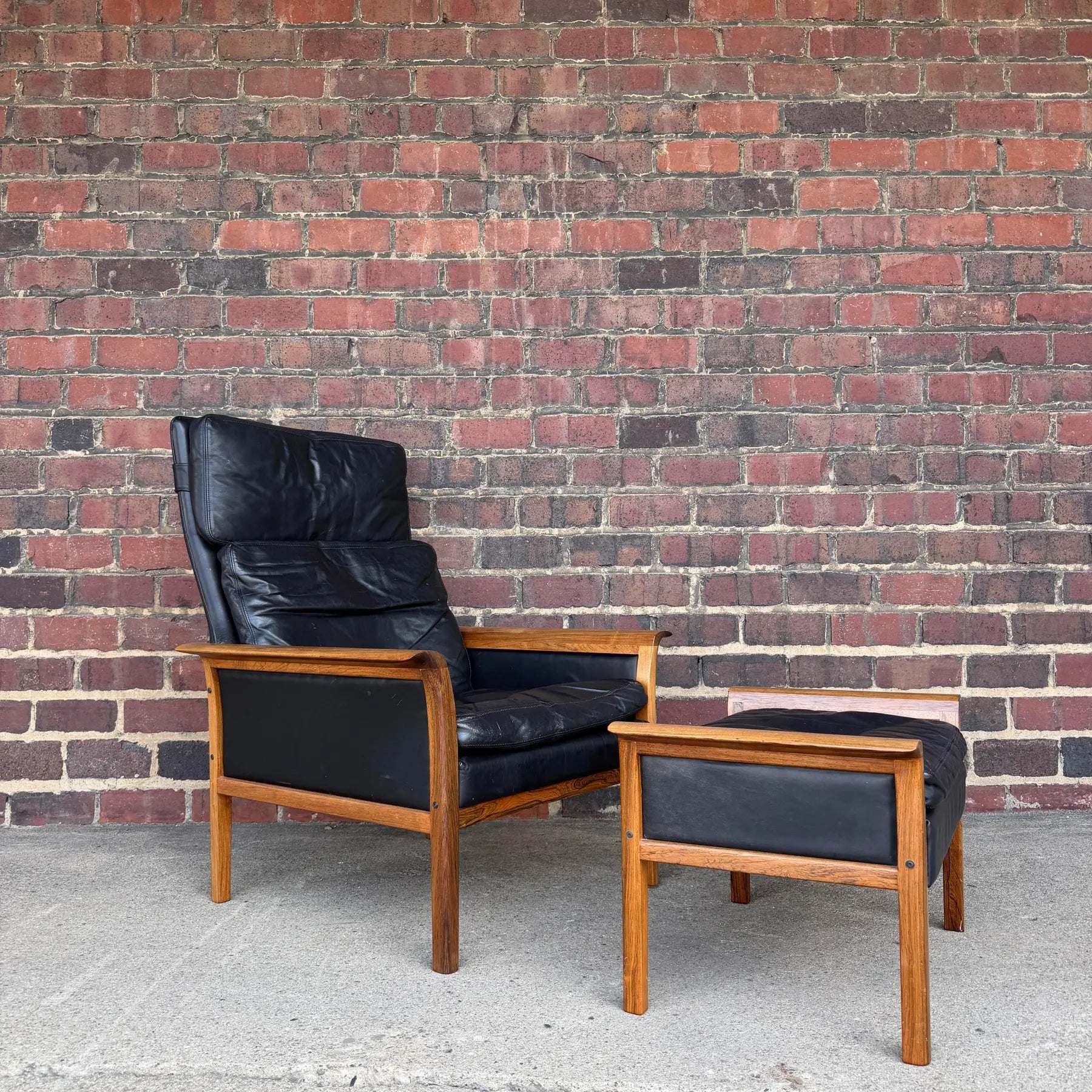 Knud Sæter Mid-Century Rosewood and Black Leather Lounge Chair and Ottoman
