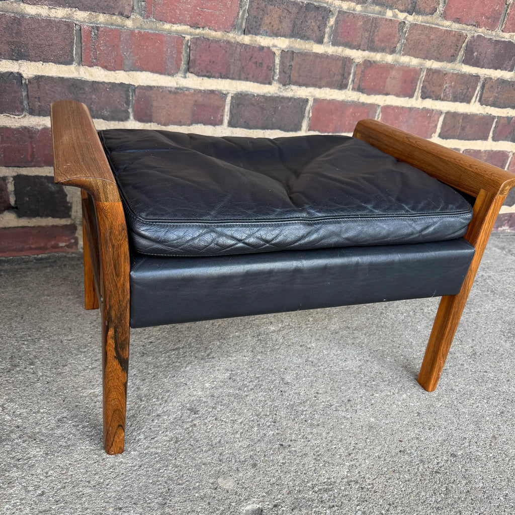 Knud Sæter Mid-Century Rosewood and Black Leather Lounge Chair and Ottoman