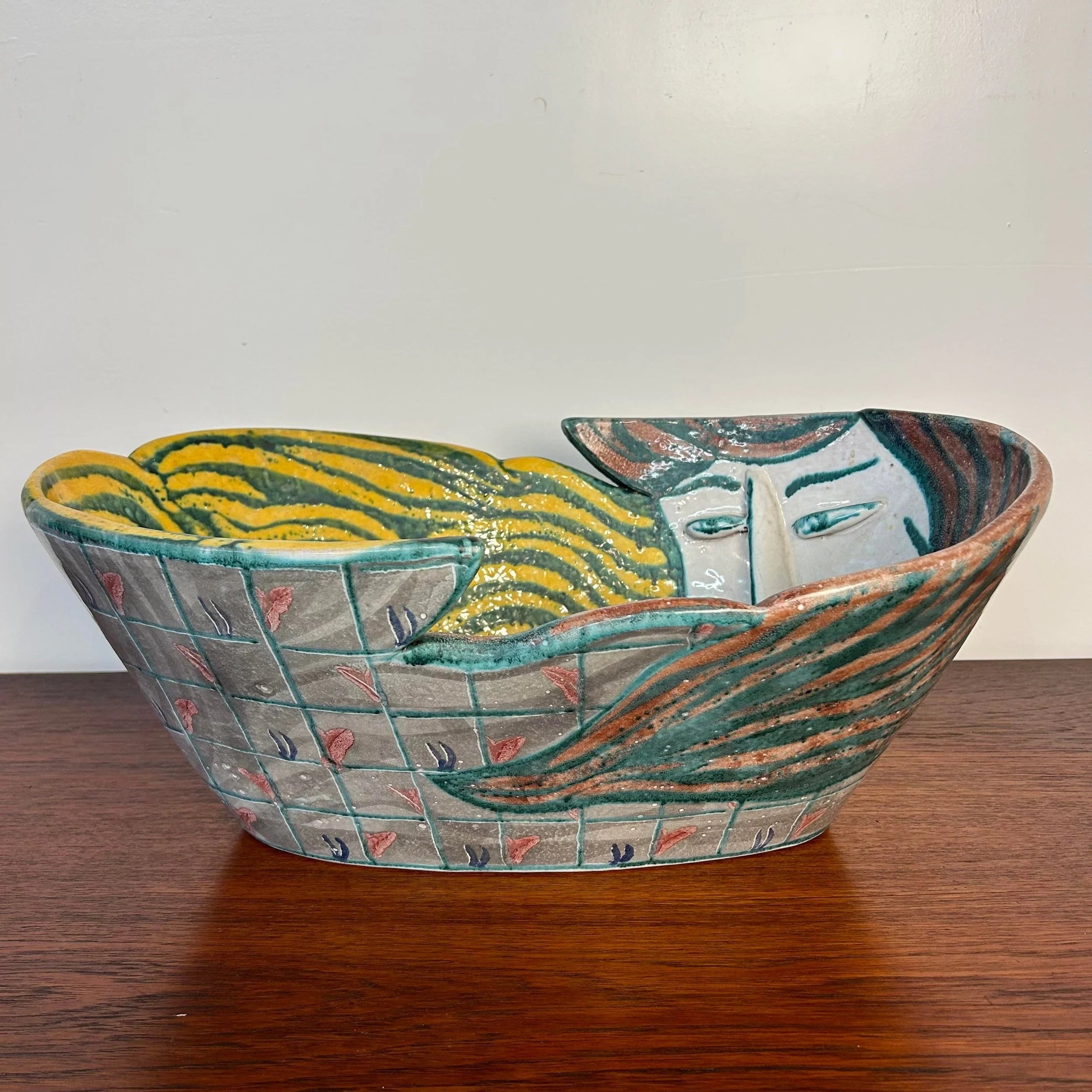 Large Ceramic Bowl Titled “Portrait Bowl” Signed by Andrea Gill