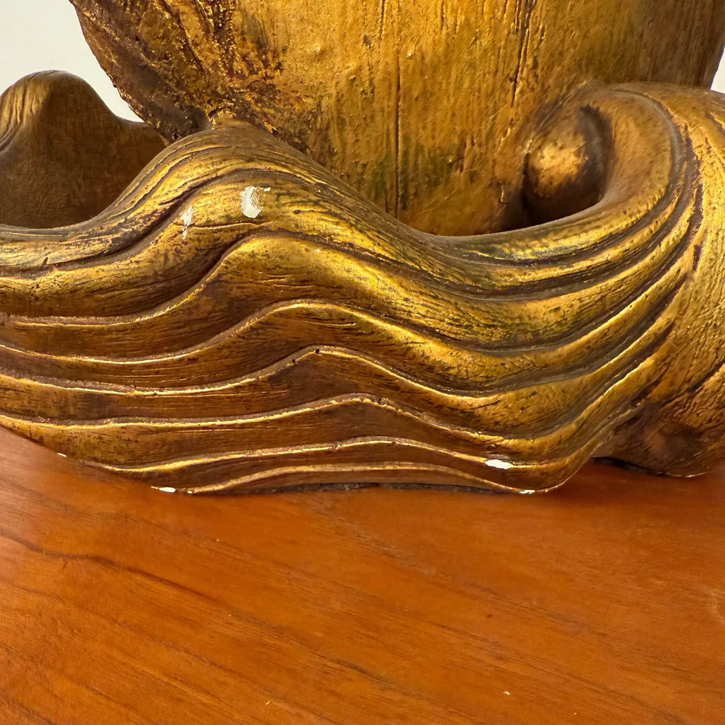 Large Indian Goddess Chalkware Table Lamp With Gold and Green Patina, 1950s