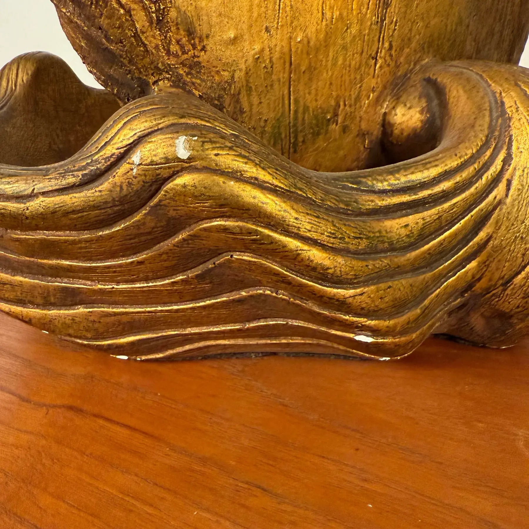 Large Indian Goddess Chalkware Table Lamp With Gold and Green Patina, 1950s