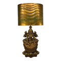 Large Indian Goddess Chalkware Table Lamp With Gold and Green Patina, 1950s
