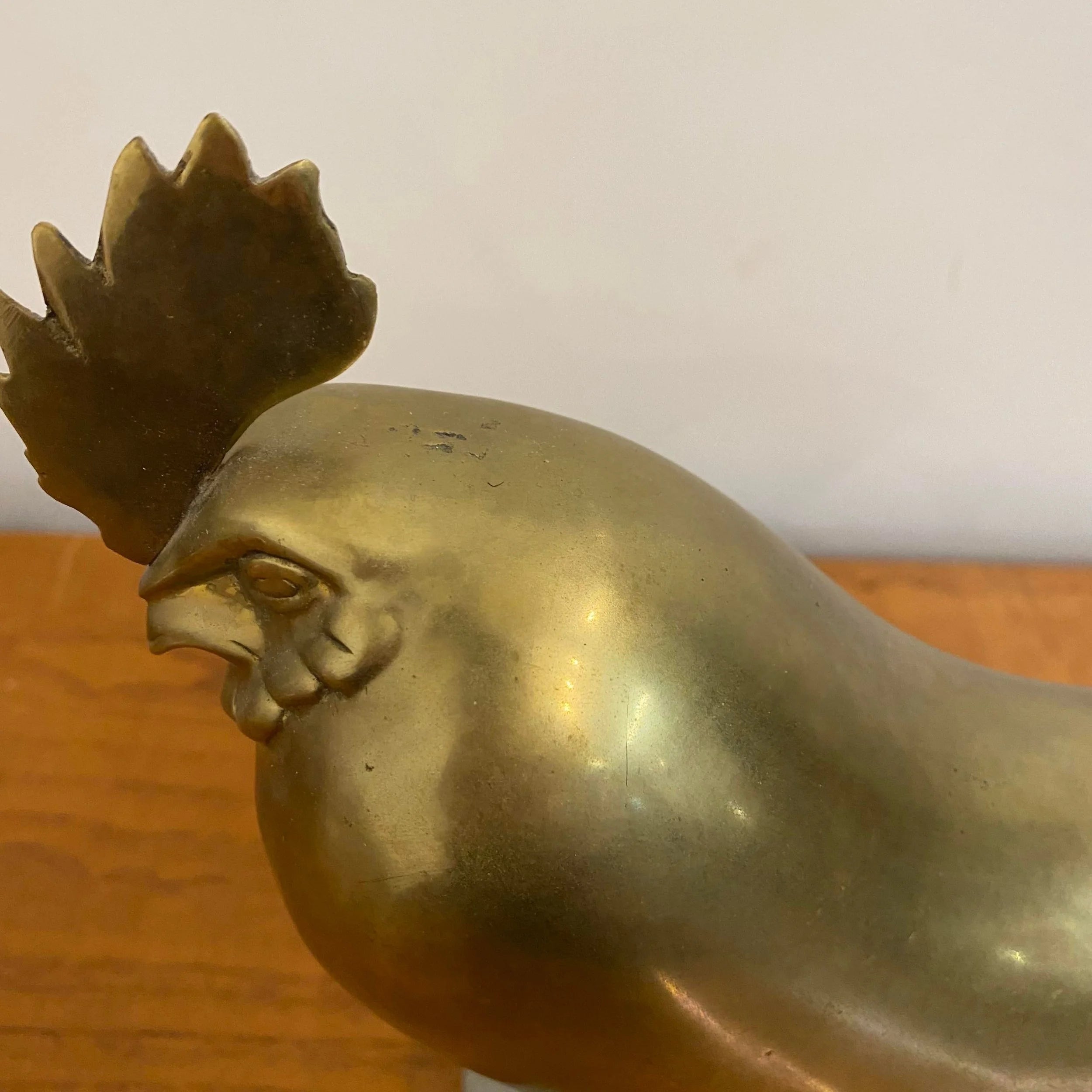 Large Italian Brass Rooster Chicken Statue on Stone Base