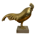 Large Italian Brass Rooster Chicken Statue on Stone Base