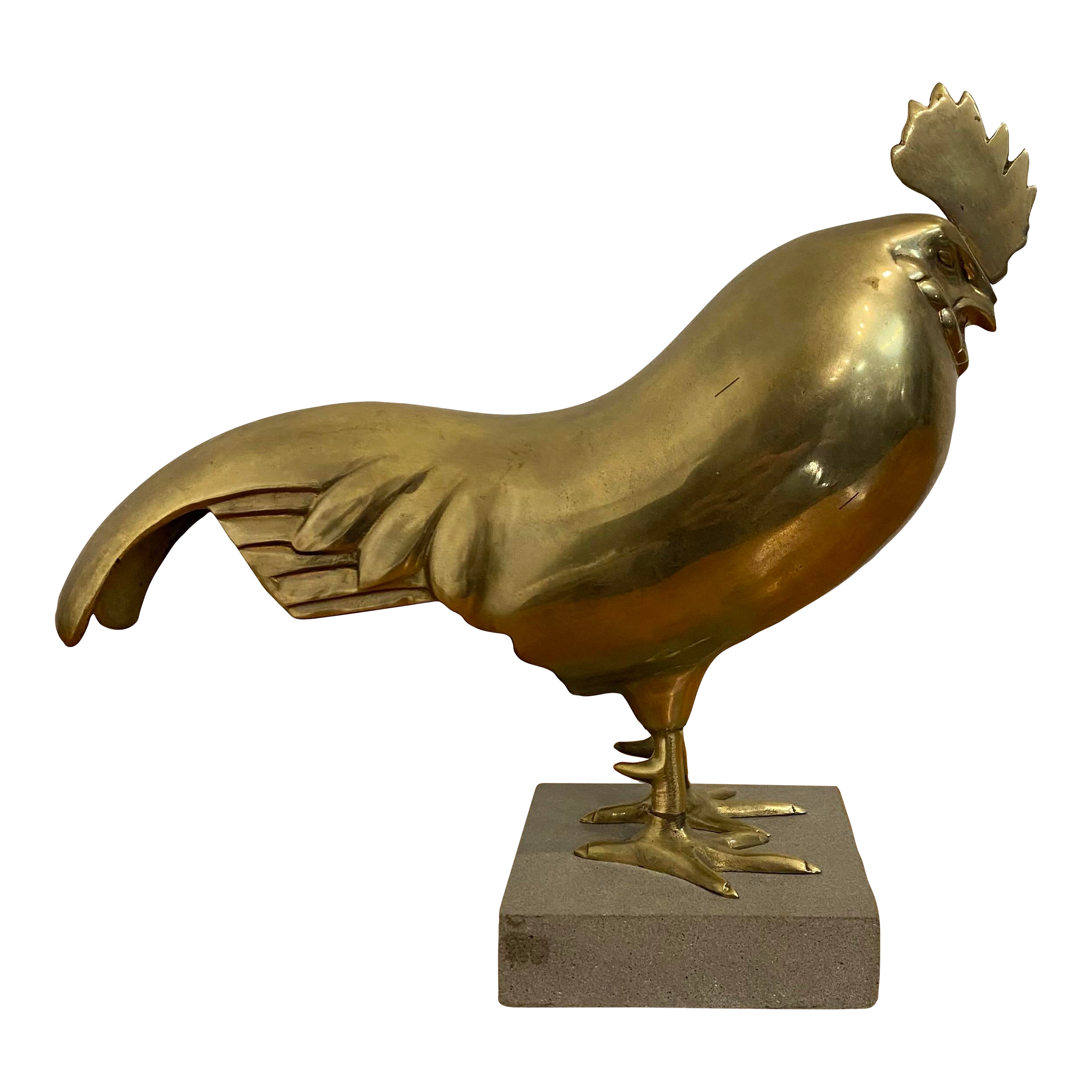 Large Italian Brass Rooster Chicken Statue on Stone Base