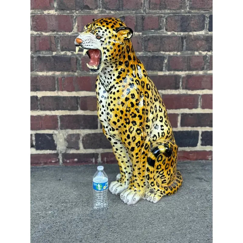 Large Italian Hand-Painted Terracotta Leopard