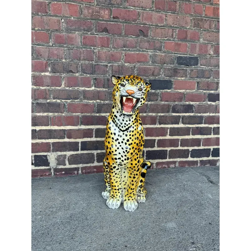 Large Italian Hand-Painted Terracotta Leopard