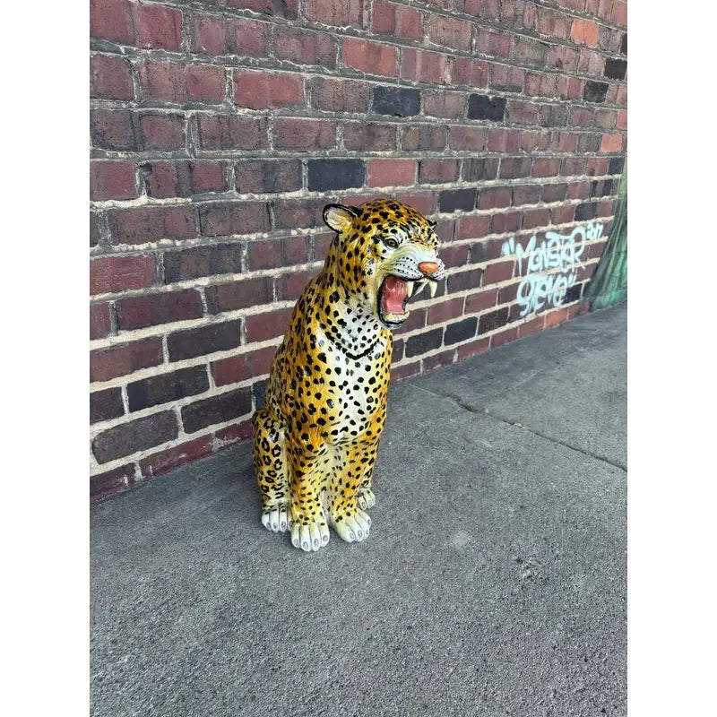 Large Italian Hand-Painted Terracotta Leopard