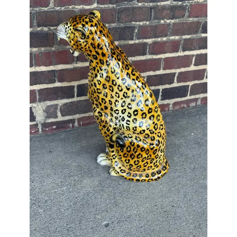 Large Italian Hand-Painted Terracotta Leopard