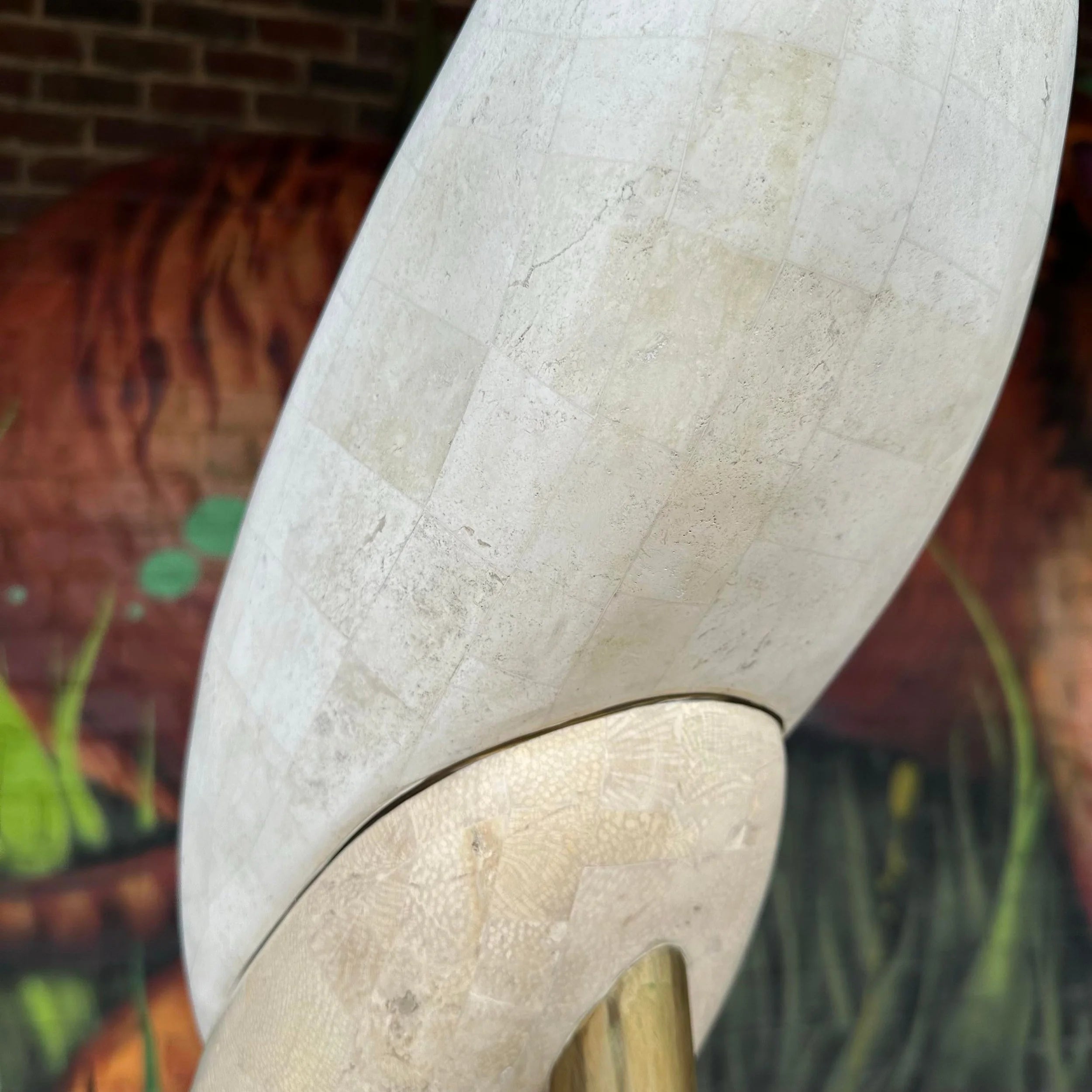 Large Maitland Smith Tessellated Marble Crane Sculpture