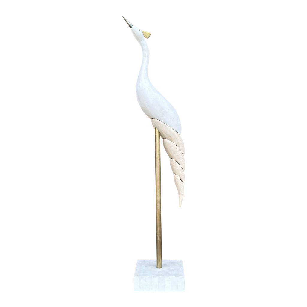 Large Maitland Smith Tessellated Marble Crane Sculpture