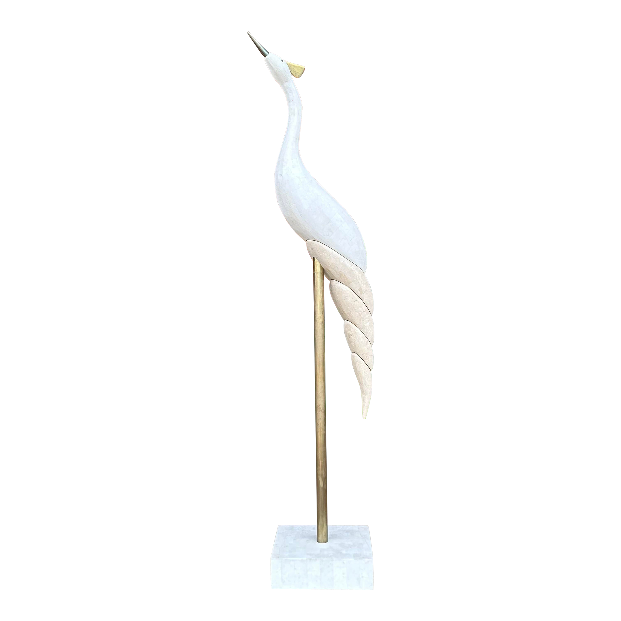 Large Maitland Smith Tessellated Marble Crane Sculpture