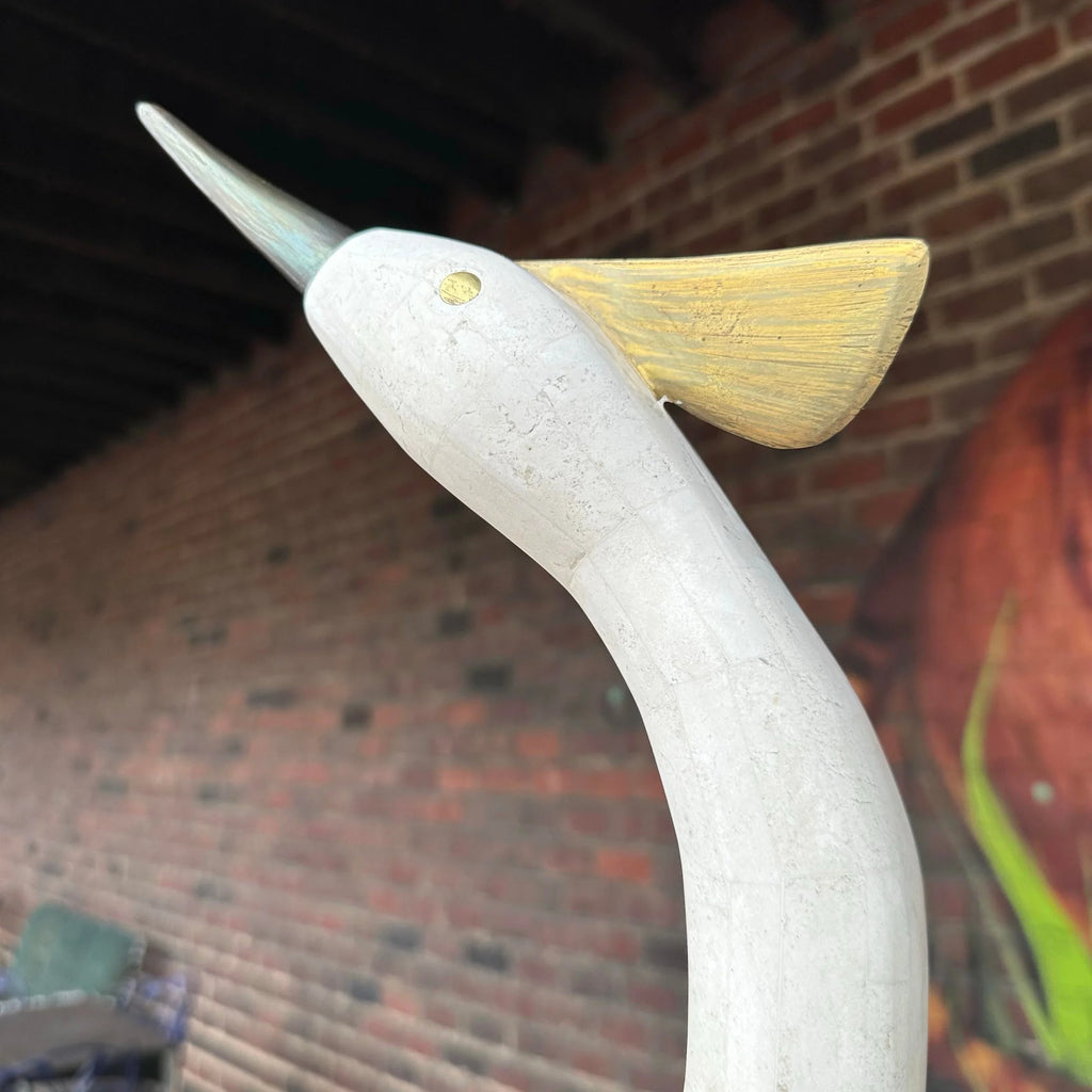 Large Maitland Smith Tessellated Marble Crane Sculpture