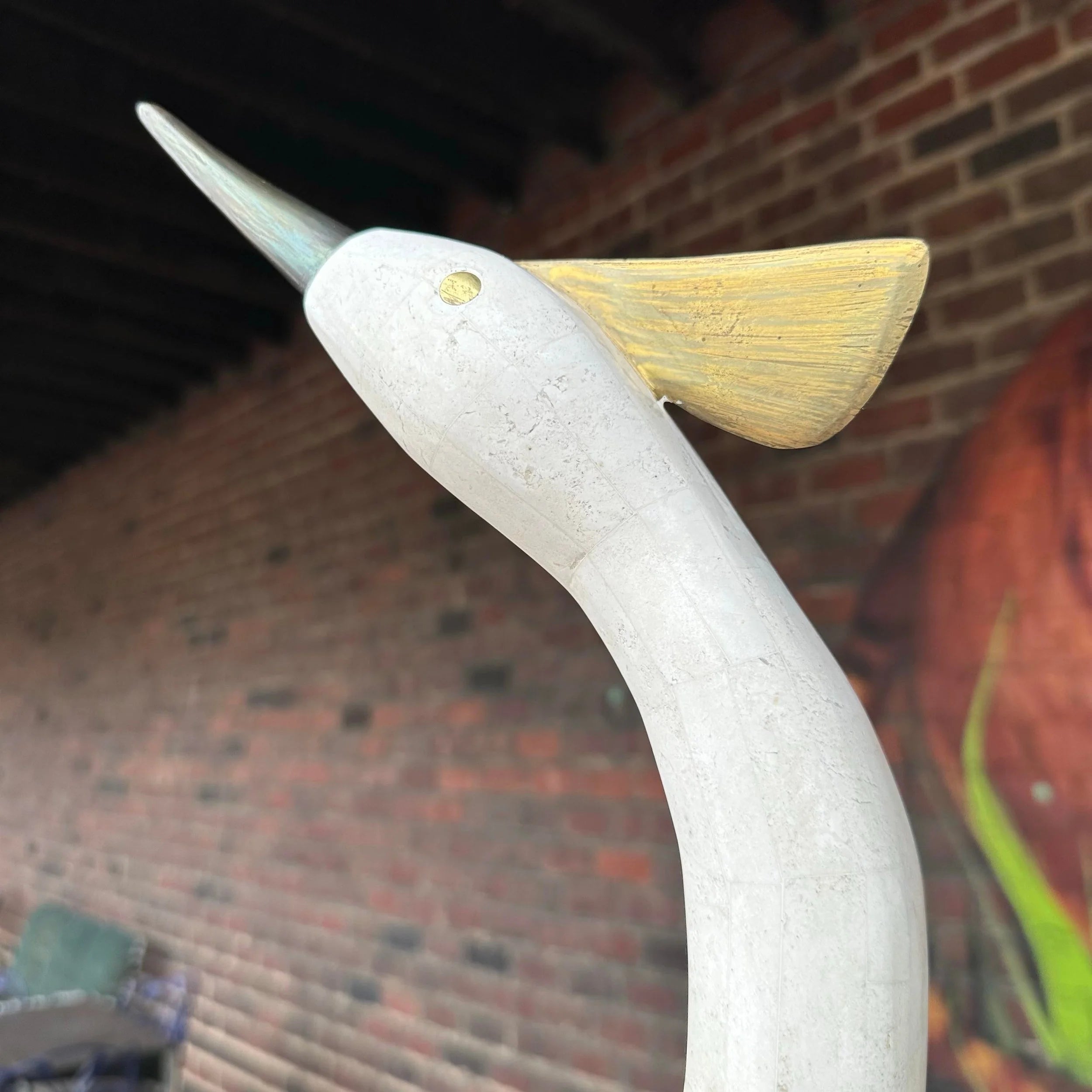 Large Maitland Smith Tessellated Marble Crane Sculpture