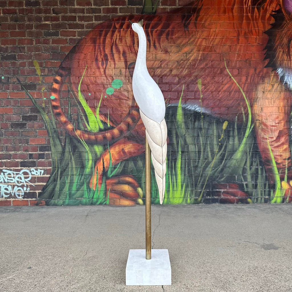 Large Maitland Smith Tessellated Marble Crane Sculpture