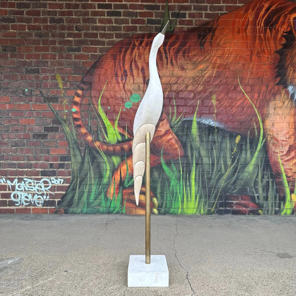 Large Maitland Smith Tessellated Marble Crane Sculpture