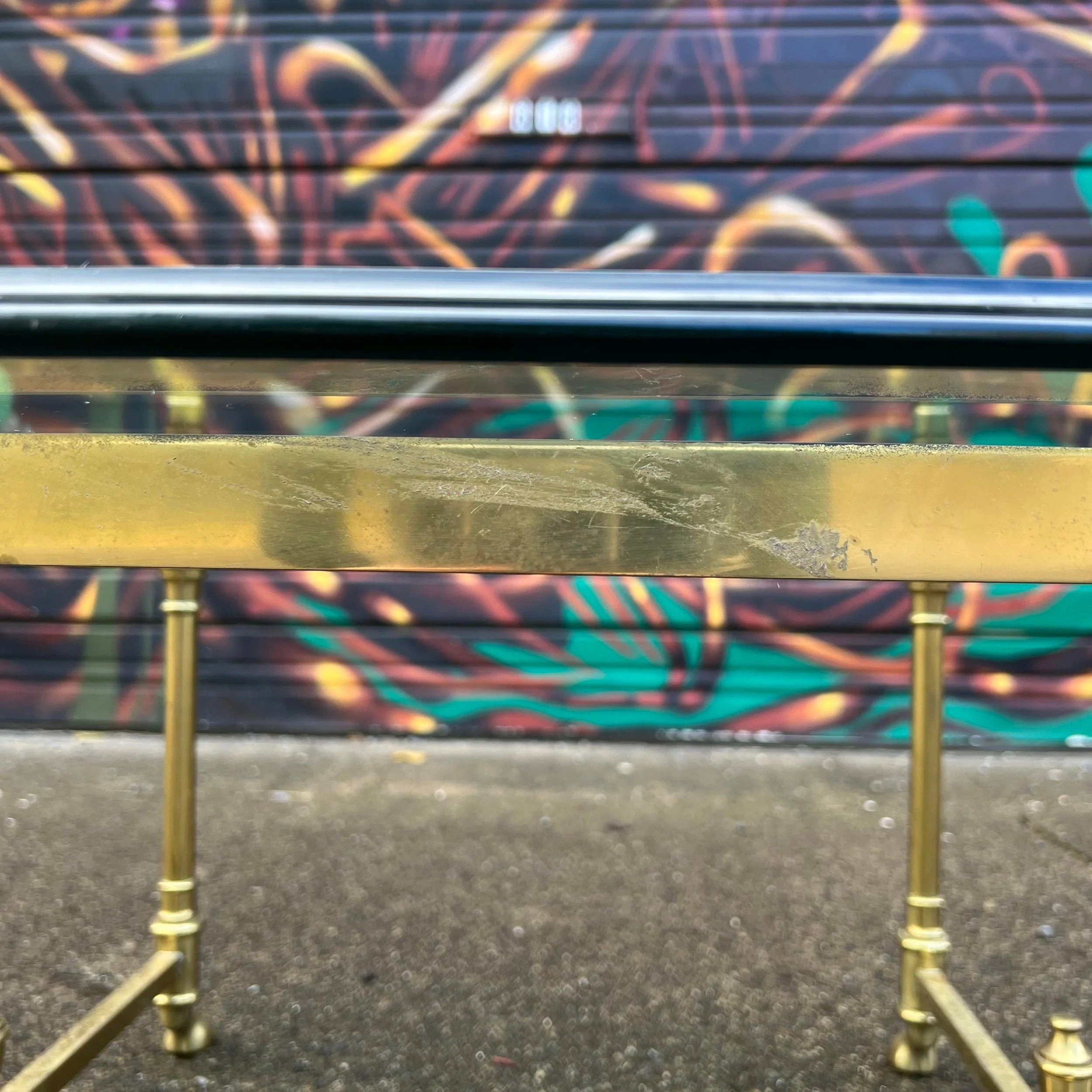 Large Racetrack Labarge Glass and Brass Oval Coffee Table
