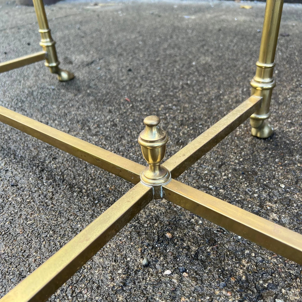 Large Racetrack Labarge Glass and Brass Oval Coffee Table