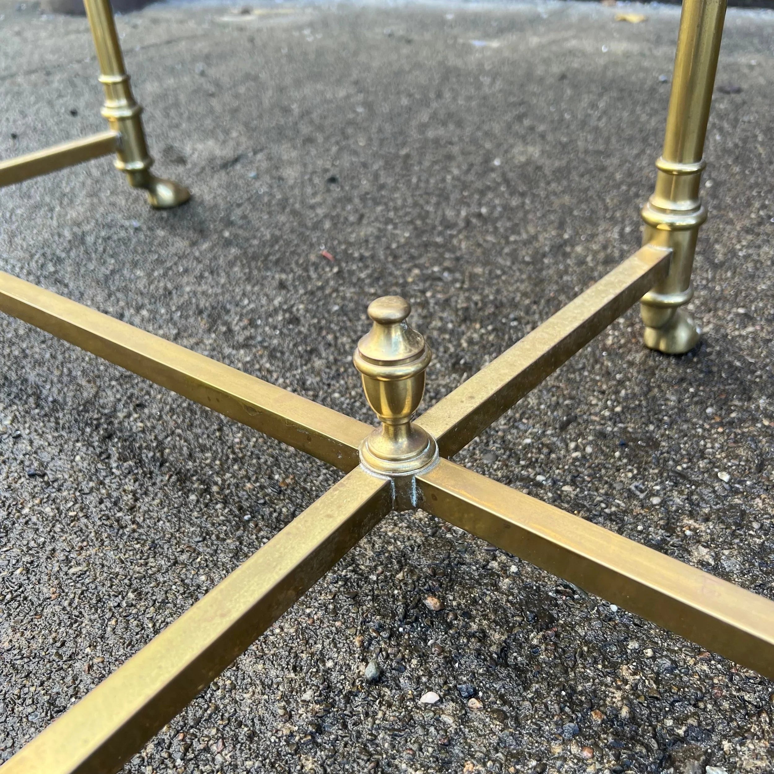 Large Racetrack Labarge Glass and Brass Oval Coffee Table