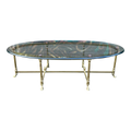 Large Racetrack Labarge Glass and Brass Oval Coffee Table