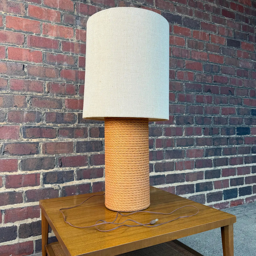 Large Vintage Rope Table Lamp Western Rustic