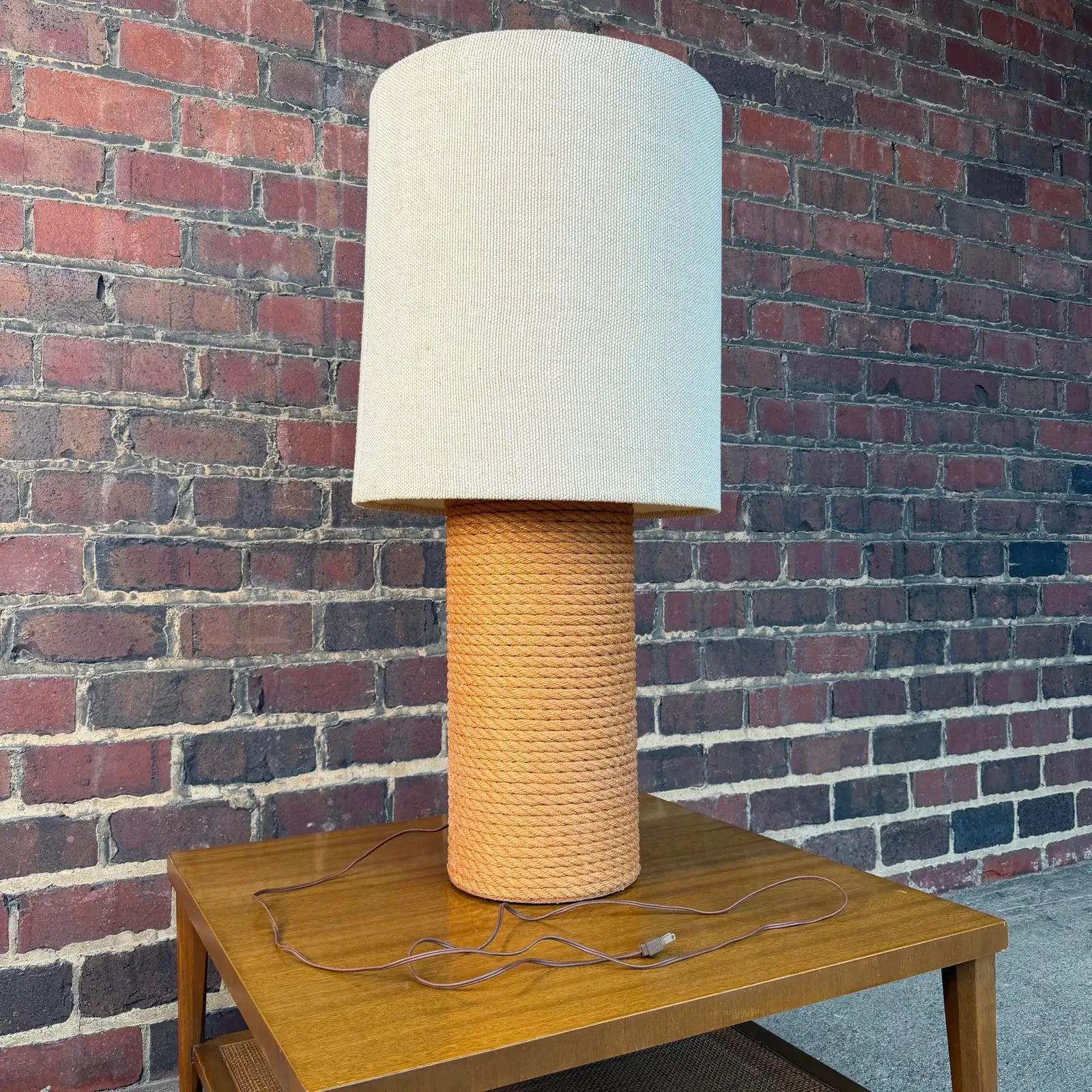 Large Vintage Rope Table Lamp Western Rustic