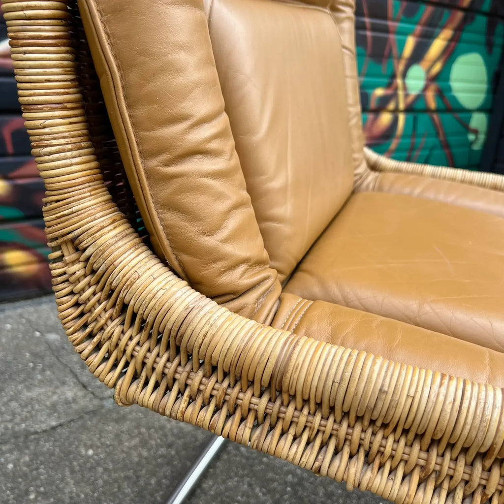 Leather and Rattan Chrome Cantaliver Side Chair Office