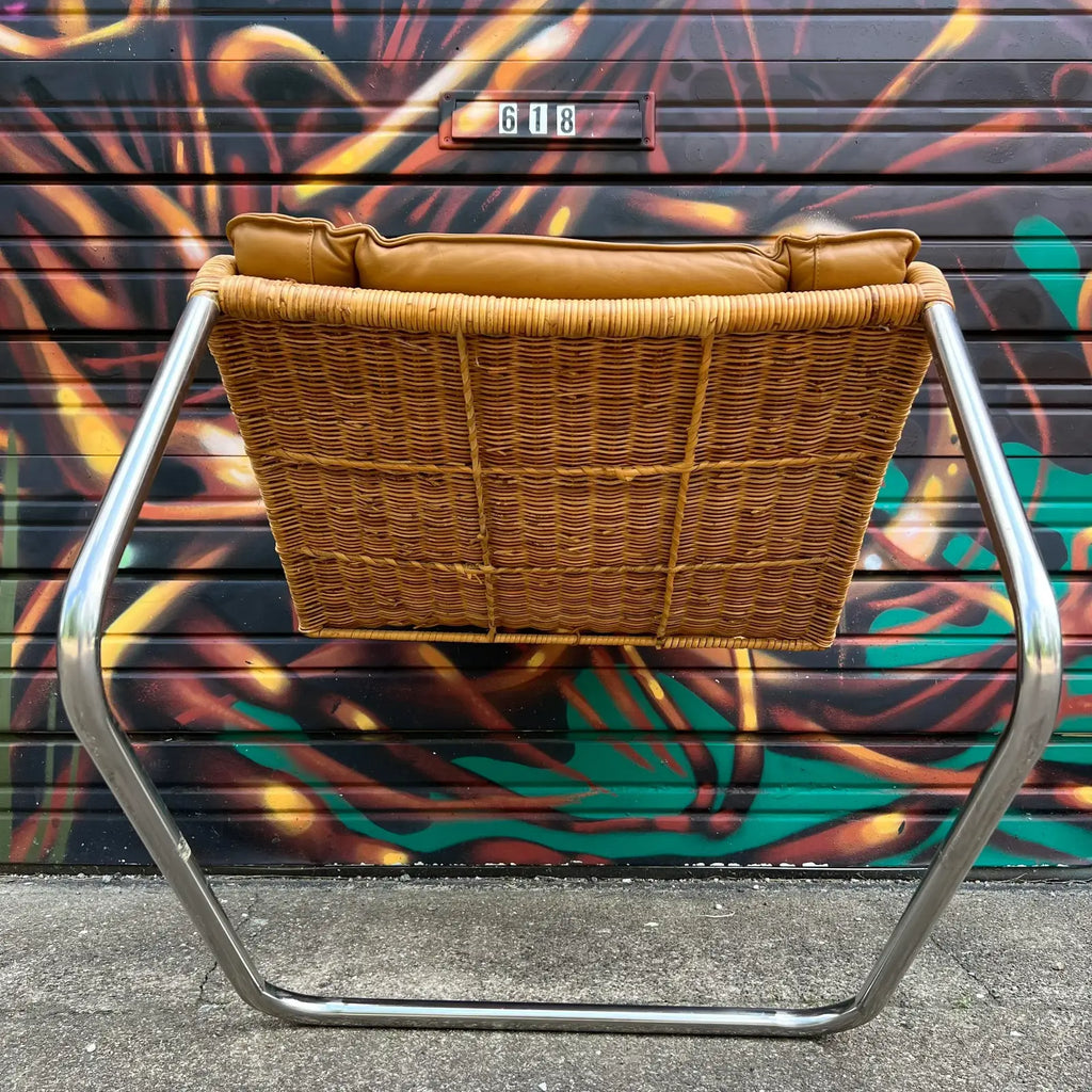 Leather and Rattan Chrome Cantaliver Side Chair Office