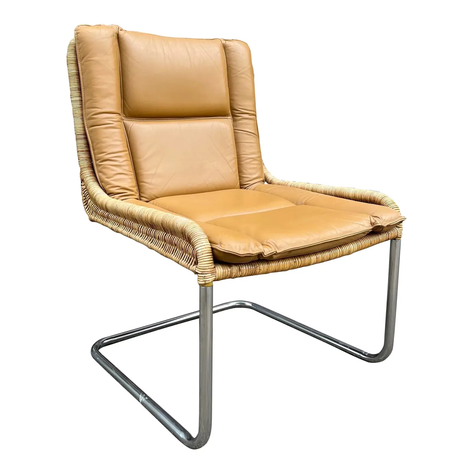 Leather and Rattan Chrome Cantaliver Side Chair Office