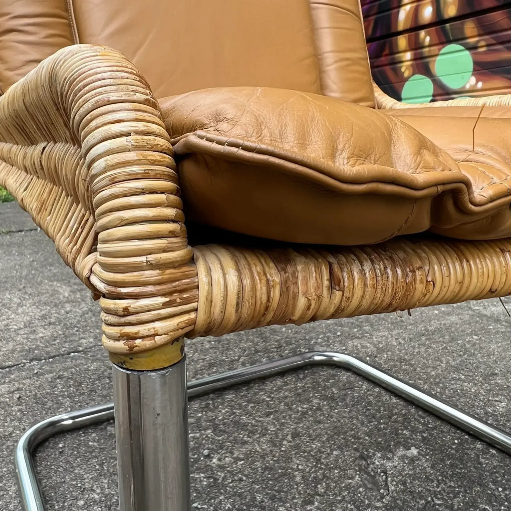 Leather and Rattan Chrome Cantaliver Side Chair Office