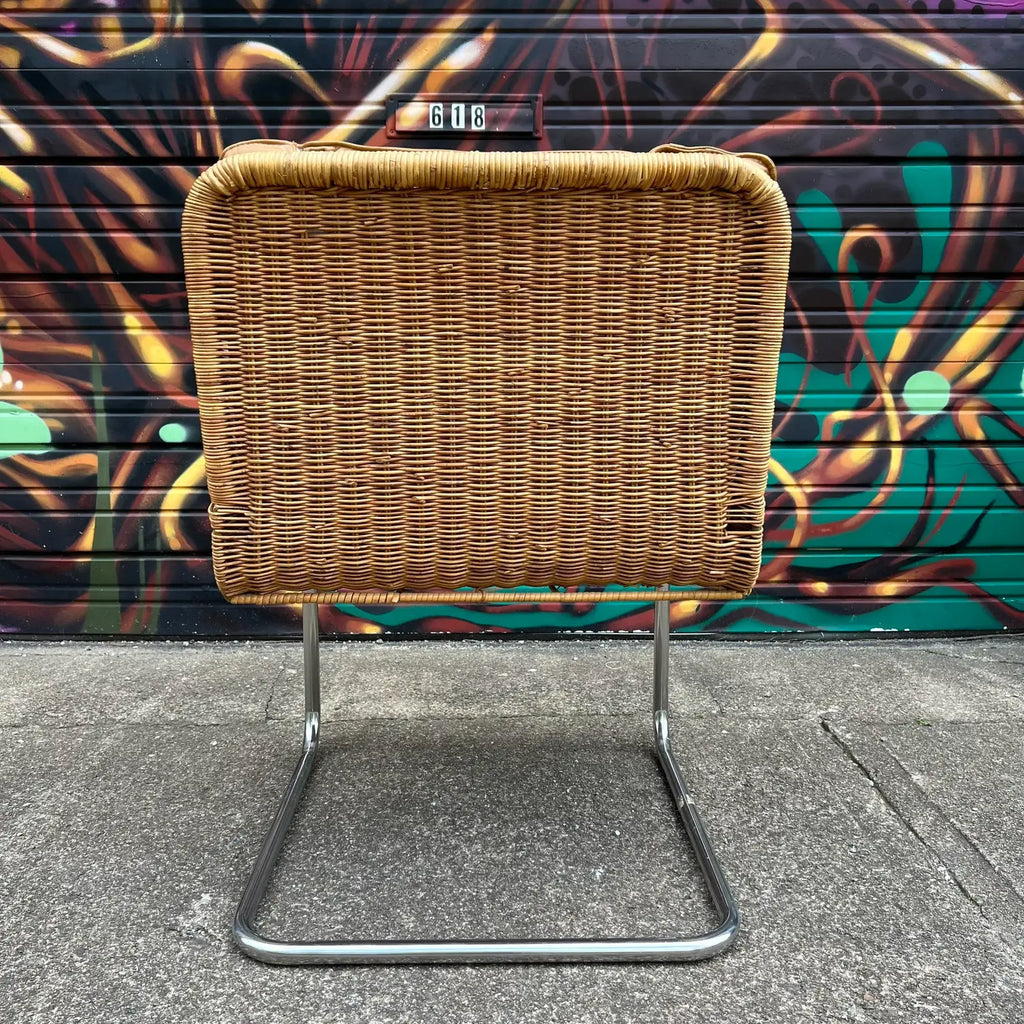 Leather and Rattan Chrome Cantaliver Side Chair Office