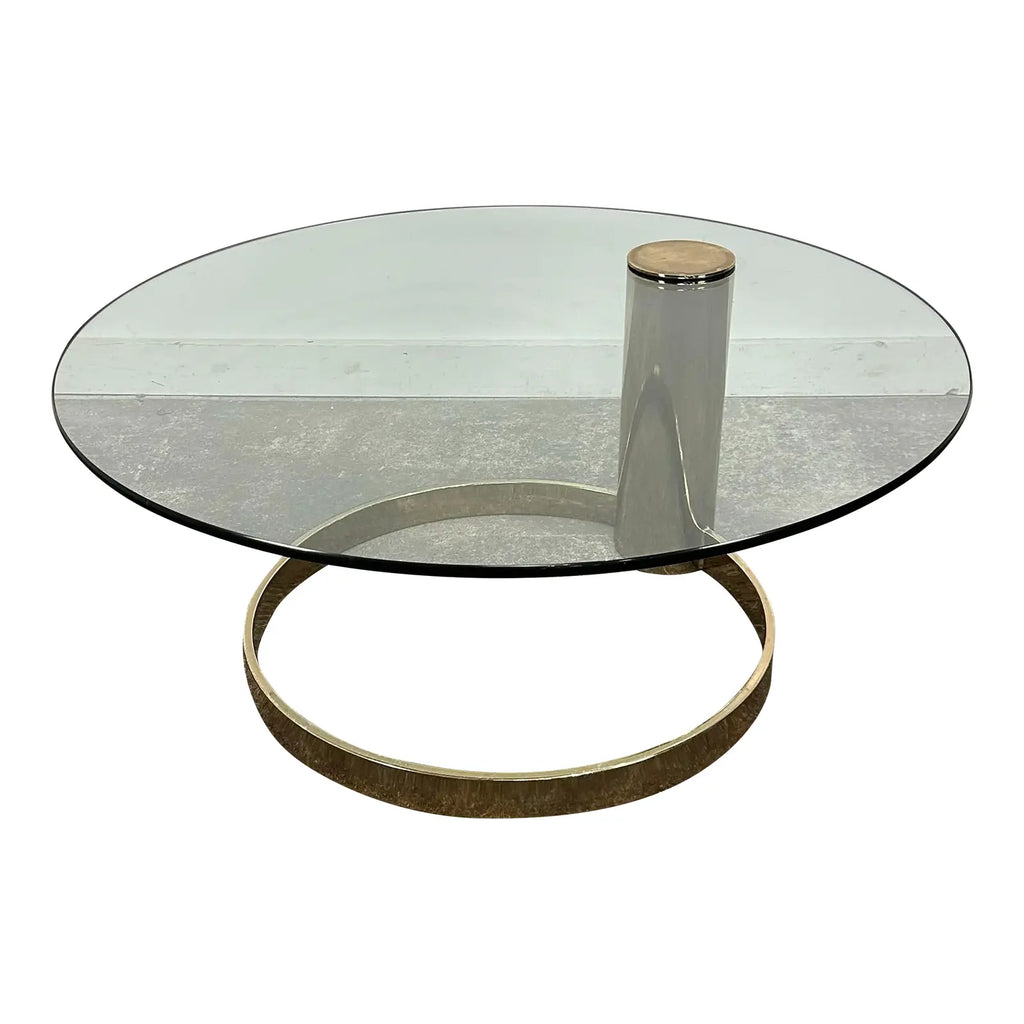 Leon Rosen for Pace Cantilever Brass and Glass Postmodern Coffee Table