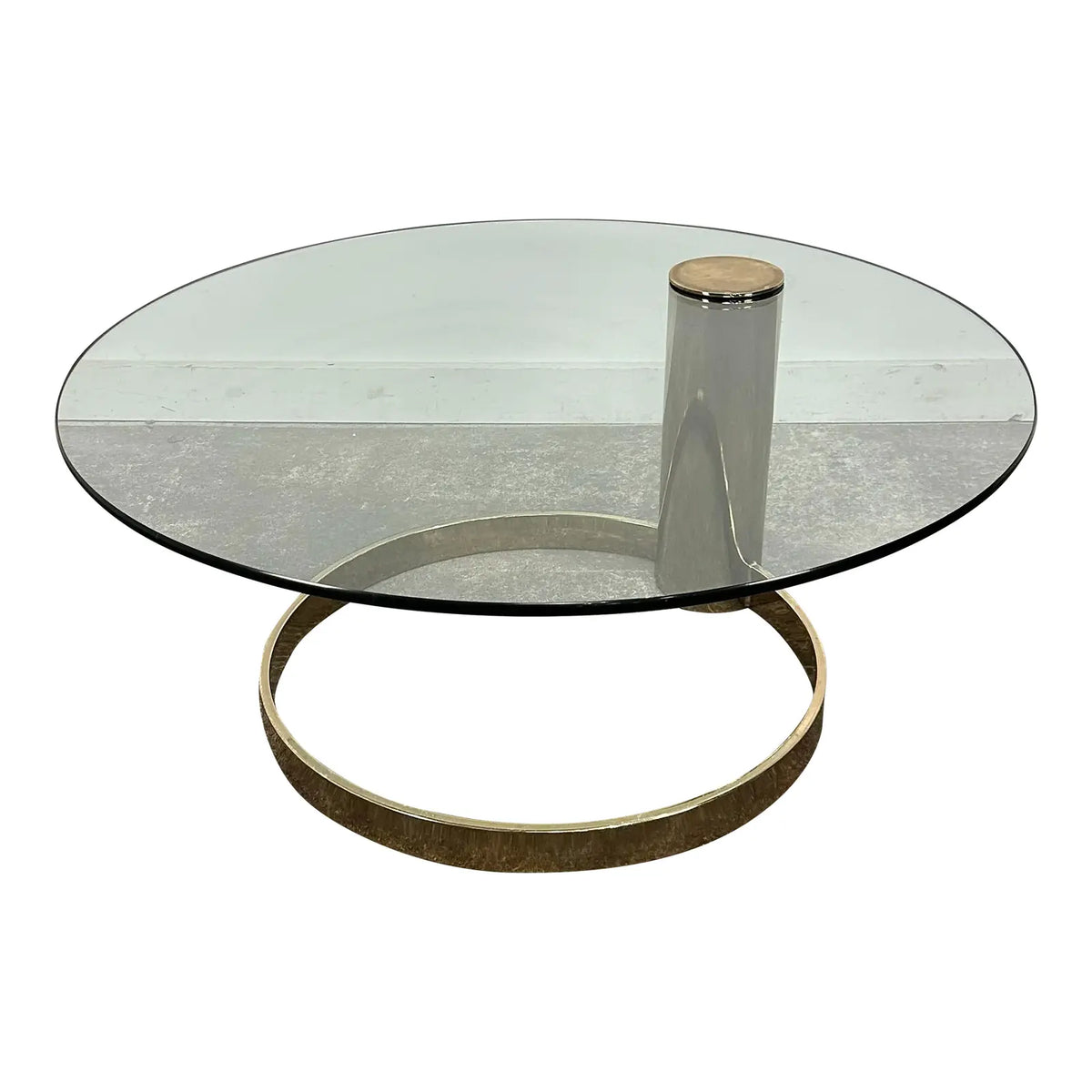 Leon Rosen for Pace Cantilever Brass and Glass Postmodern Coffee Table