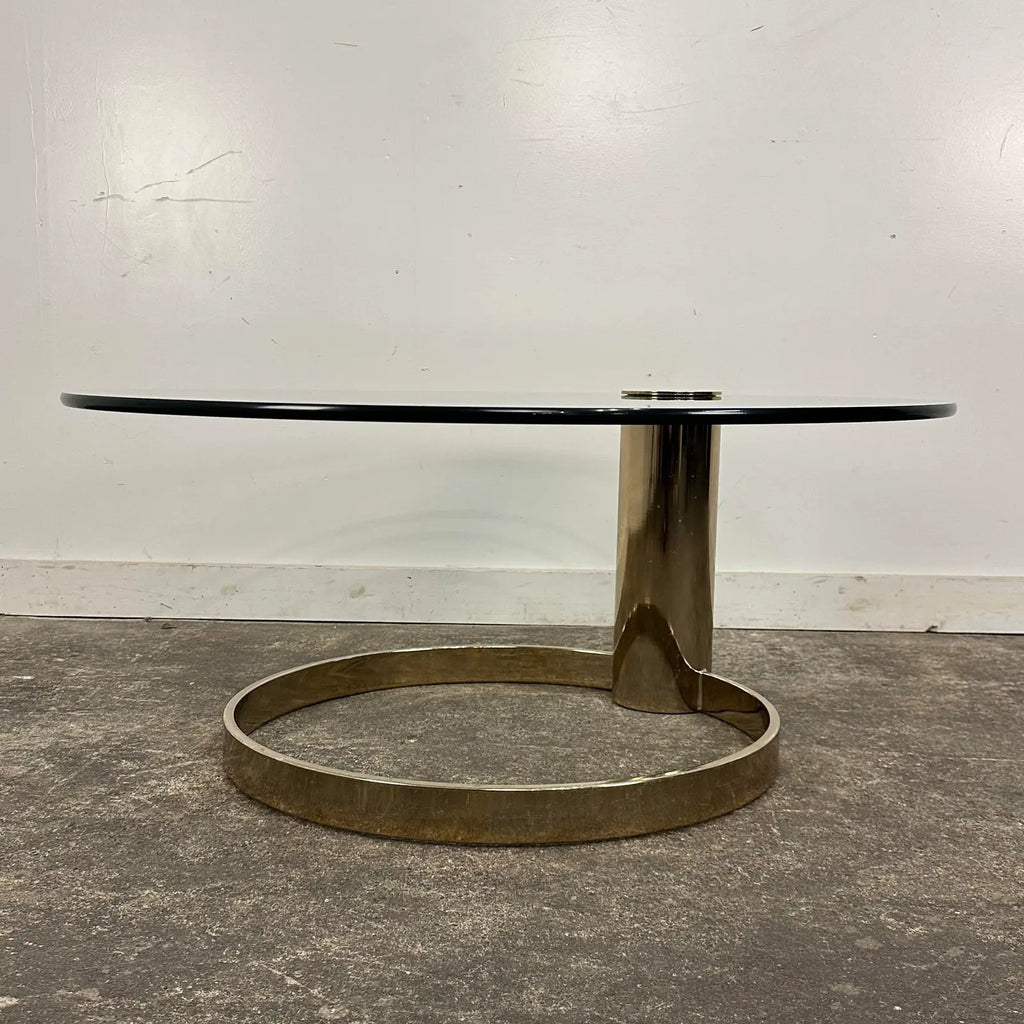 Leon Rosen for Pace Cantilever Brass and Glass Postmodern Coffee Table